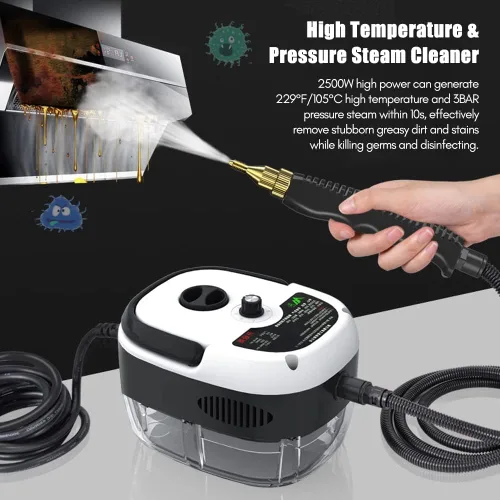 Vista 2 de Limpiador de vapor portátil de mano, máquina de limpieza de vapor a presión (rojo) Alta temperatura presurizada con cabezales de cepillo