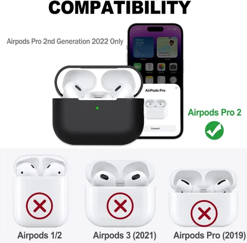 Vista 2 de Funda protectora para AirPods Pro 2, AirPods Pro de 2ª generación [2022], funda protectora de silicona suave a prueba de golpes con correa de mano