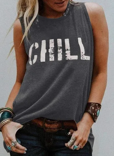Vista 2 de Asvivid - Camisetas sin mangas para mujer, holgada, con cuello redondo, estampado de letras, diente de león, para verano, casuales
