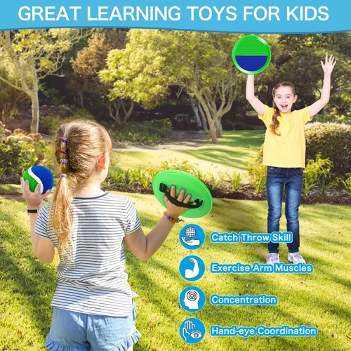 Vista 3 de Juego de Captura de Pelotas, Juego de Lanzamiento para Niños de 3 4 5 6 7 8-12 Años Niño Niña, Juego de Atrapar Pelotas con 2 Paletas para Juego