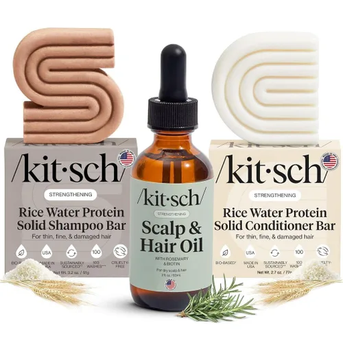 Vista 16 de Kitsch Juego de champú y acondicionador de aceite de ricino, aceite de ricino orgánico, cuidado del cabello para cabello opaco y seco, jabón
