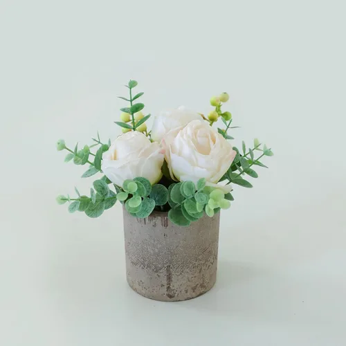 Vista 15 de Small Artificial Blue Rose Potted Plant, 2 Pcs Mini Faux Decor 2 piezas azules
