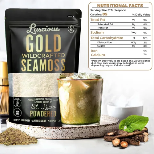 Vista 3 de Polvo de musgo marino irlandés dorado, paquete de 3 unidades de 3 onzas, 100% musgo marino orgánico de Santa Lucía, superalimento silvestre