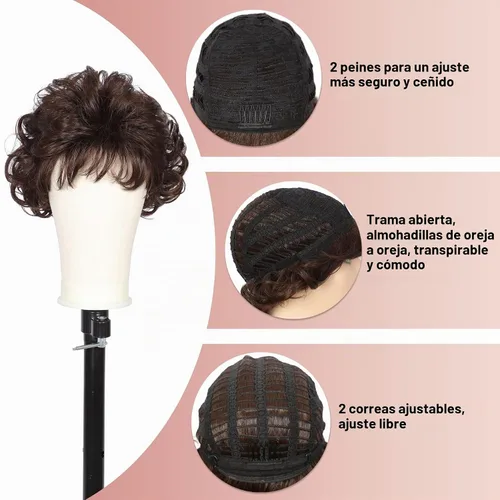 Vista 7 de Black Short Curly Wig with Bangs for Mature Women Glueless Natural Fluffy Negro