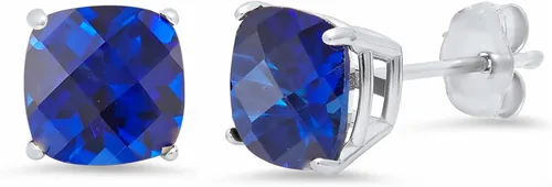 Vista 12 de Amazon Collection Aretes de plata de ley 925 con piedra natal de corte cojín para mujer