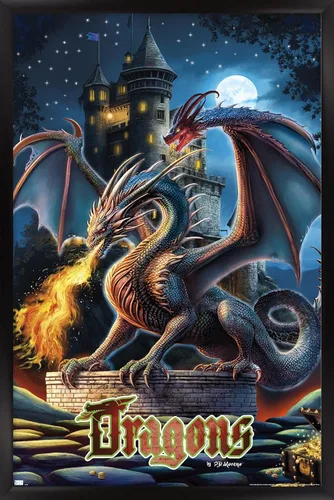 Vista 8 de Trends International PD Moreno - Póster de pared de castillo de dragón, 22.4 pulgadas de largo x 14.7 pulgadas, versión enmarcada en madera