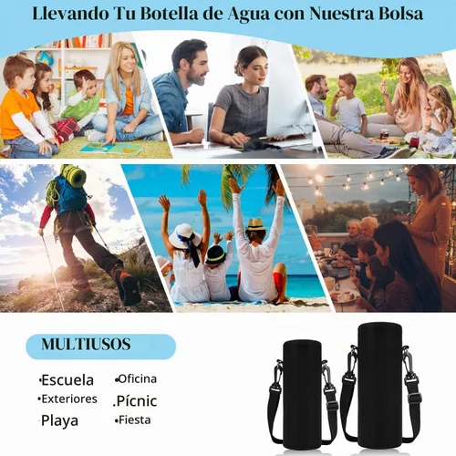 Vista 6 de ToLuLu Funda para botella de agua, funda de neopreno aislada para botella de agua, 25.4 fl oz, 33.8 fl oz, con correa de hombro ajustable