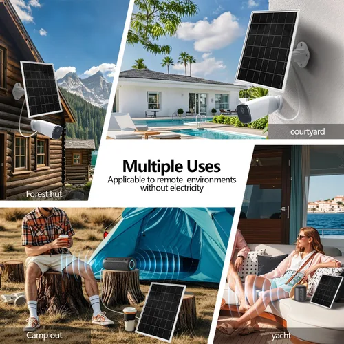 Vista 3 de Panel Solar para Cámara de Seguridad de Sendero y Juego, Batería Recargable Integrada de 20000mAh, USB-C y Micro USB, DC (3.5 * 1.35) con Múltiples