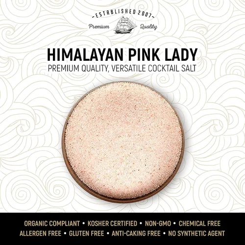 Vista 5 de Sal de cóctel exótica rosa del Himalaya, sal sin gluten para cócteles, sal de Margarita rosa sin OMG con cero calorías, 5 onzas – Caravel Gourmet