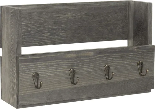 Vista 4 de Organizador MyGift de madera rústica, para pared, con 4 ganchos para llaves