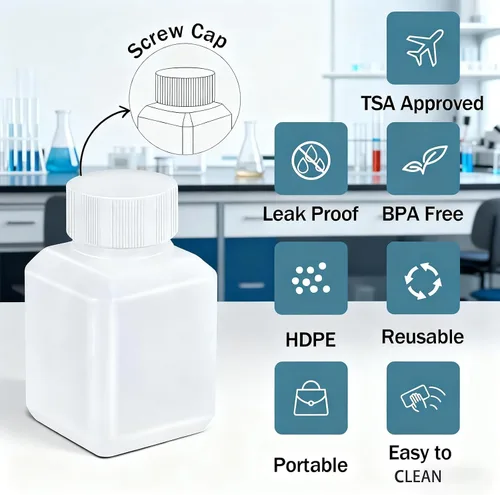 Vista 3 de Botellas de plástico recargables con tapas, botellas de viaje a prueba de fugas de HDPE, contenedores de viaje de grado alimenticio para líquidos