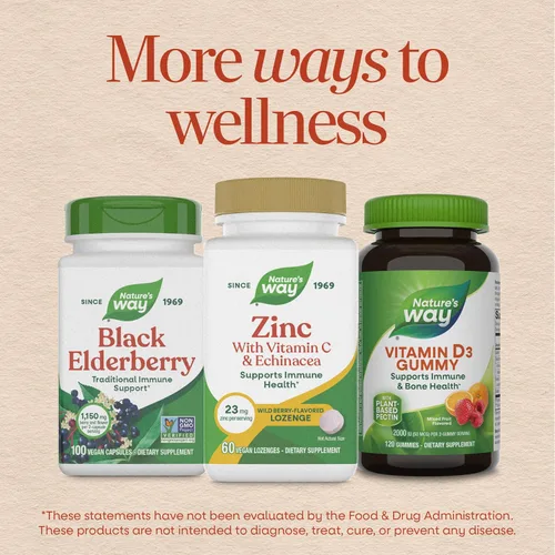 Vista 8 de Pastillas de Zinc de Nature's Way con Vitamina C y Equinácea, Suplementos de Zinc para Hombres y Mujeres, Apoyo Inmunológico*, Sabor a Bayas