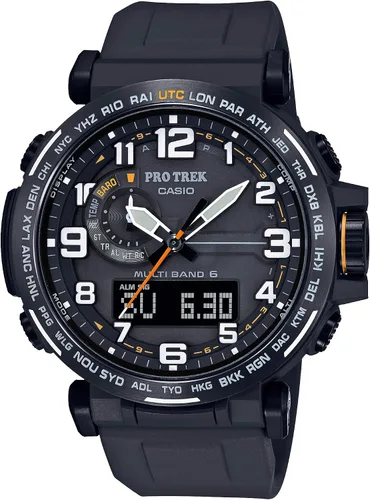 Vista 4 de Casio Serie PRW6600Y Pro Trek 100M WR Brújula Alt/Baro-Thermo Energía solar resistente cronómetro atómico Cronómetro 1-100 SEC