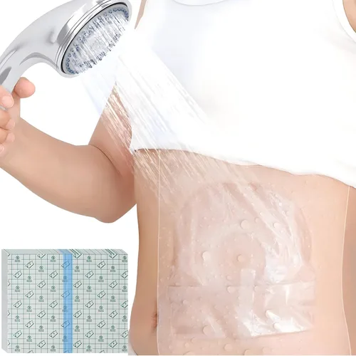 Vista 16 de Funda de ducha de ostomía impermeable de 6 x 6 pulgadas (paquete de 25), bolsa de ostomía, protector de ducha, protector de ducha de estomía