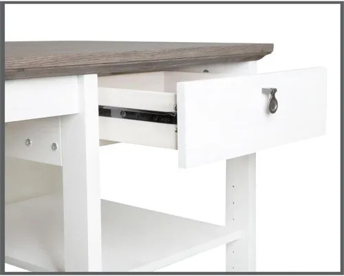Vista 4 de Saint Birch Finley - Escritorio de madera moderno en forma de L en color blanco/madera flotante