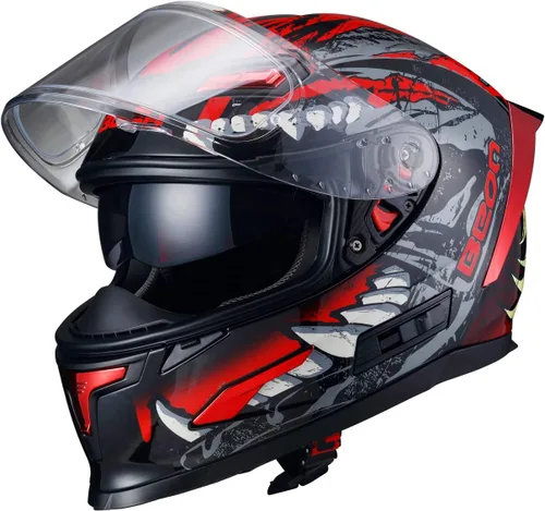 Vista 8 de BEON Full Face Motorcycle Helmet, Street Bike Helmet with Clear&Tinted Visors and Multiple Vents, Motocross Casco DOT Approved for Adult Men Women