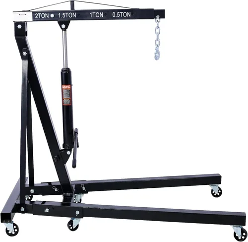 Vista 11 de Alzamiento de motor de recogedor de cerezas, soporte de motor plegable resistente con 6 ruedas giratorias de hierro, elevador de grúa de motor Negro