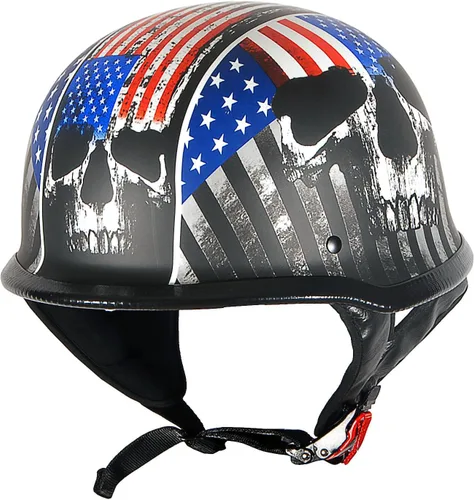 Vista 3 de 1Storm Casco de media cara para motocicleta, estilo alemán abierto, aprobado por DOT: HKY602 Flag Skull Bandera de calavera