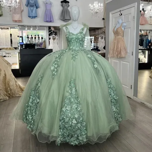 Vista 4 de XYAYE Vestidos de quinceañera con hombros descubiertos para mujer, vestido de fiesta con tren hinchado dulce 15 16 vestidos de flores 3D vestidos