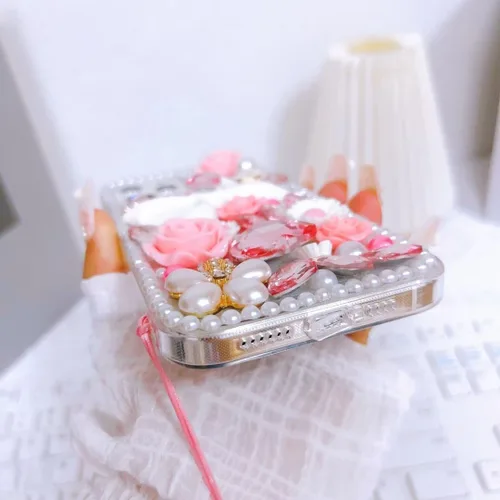Vista 6 de Funda protectora para Samsung Galaxy Note 8 con diamantes de imitación de lujo, con diamantes de imitación de lujo, diseño de flores, perlas, 3D