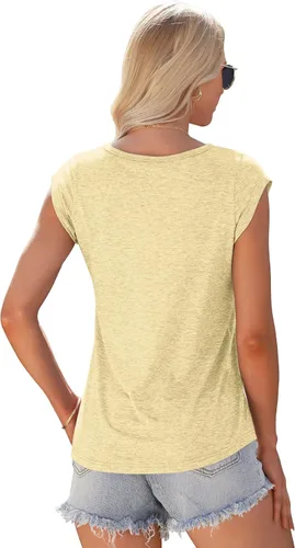 Vista 2 de AUSELILY Camiseta de manga casquillo para mujer, estilo casual, ajuste holgado