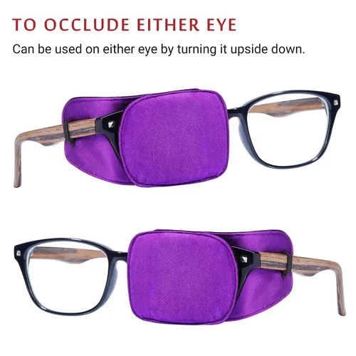 Vista 4 de Parche de ojo de seda Astropic para gafas de adultos y niños para cubrir cualquier ojo (Mediano, Violeta)