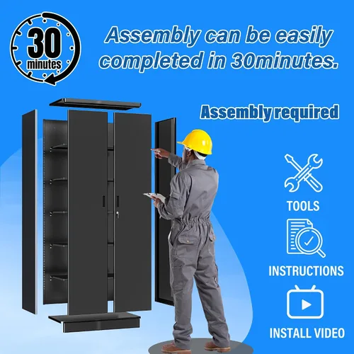Vista 8 de BESFUR Gabinete de almacenamiento de metal, gabinete de almacenamiento de 71 pulgadas de alto con 5 estantes ajustables, gabinetes de metal