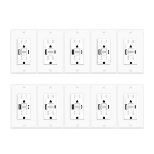 Vista 31 de 15 Amp GFCI Outlet with USB C Ports & USB-A, 1PCS 24W Self-Testing GFCI USB Combo with LED Indicator, Tamper Resistant for Kitchen & Bathroom