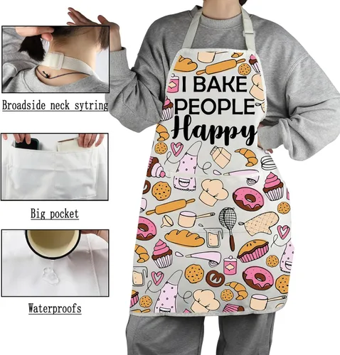 Vista 4 de G2TUP Regalo para hornear I Bake People Happy Delantal con bolsillos Cocina Pastelería Chef Regalo Amante Regalo para Panadero