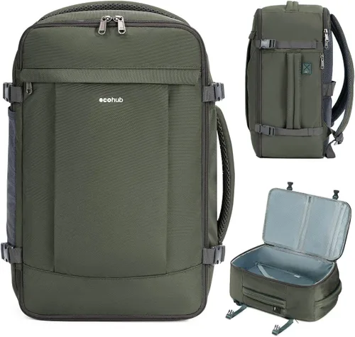 Vista 13 de ECOHUB Mochila de Viaje Aprobada para Aerolíneas, Bolsa de Artículos Personales, Mochila de Mano Negro