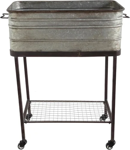 Vista 3 de Creative Co-Op Cubo de metal/maceta en soporte con ruedas
