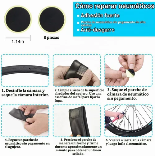 Vista 6 de El kit de reparación de bicicleta Chumxiny contiene herramienta 16 en 1, mini bomba de bicicleta de 120 psi, parche de neumáticos, utilizado