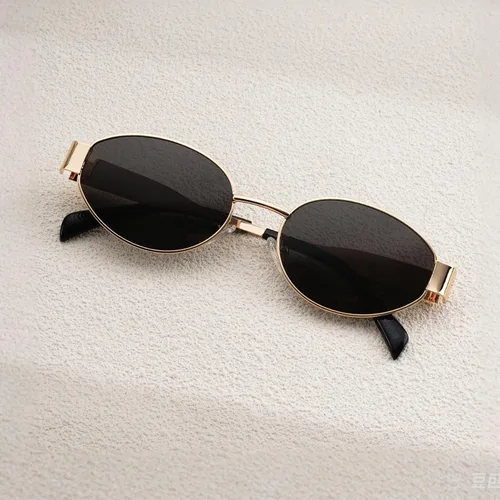 Vista 4 de Lentes de sol ovalados retro para mujeres y hombres, lentes de sol ovalados de metal de los años 90, tonos vintage