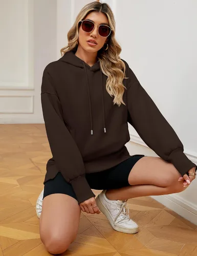 Vista 4 de AKEWEI Sudaderas de gran tamaño para mujer, holgadas, casuales, con forro polar con bolsillo