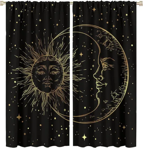 Vista 95 de Cortinas opacas con diseño de sol y luna, cuerpos celestes bohemios, con diseño de sol, luna y estrellas, para sala de estar, dormitorio, 42 x 45