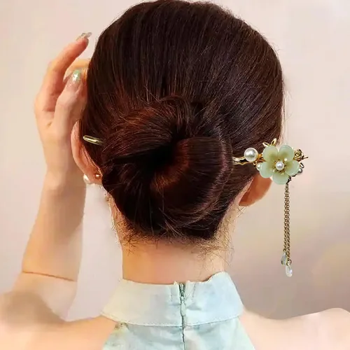 Vista 4 de Pasadores de pelo de estilo tradicional chino Stick Accesorio para el cabello de las mujeres (Verde 2)