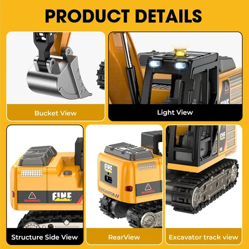 Vista 7 de mini RC Excavator Toy 1:64 Vehículo de construcción de aleación de control remoto