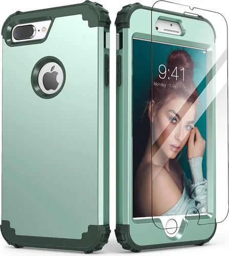 Vista 28 de IDweel Funda para iPhone 8 Plus, Funda para iPhone 7 Plus con Protector de Pantalla de Vidrio Templado, 3 en 1 Resistente a Golpes Delgada Híbrida