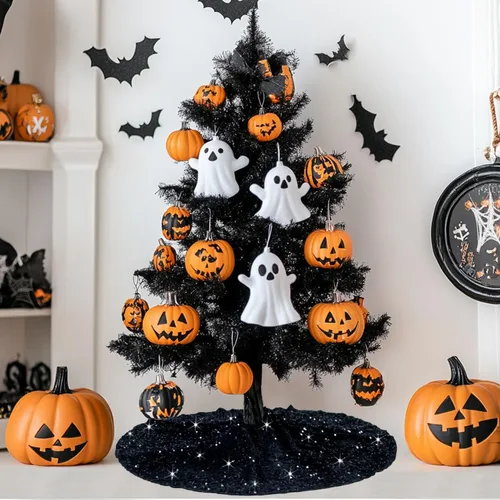 Vista 2 de FOTSHARER Falda negra para árbol de Navidad de 21 pulgadas, faldas de terciopelo para árbol de Navidad de mesa, falda de árbol de Navidad