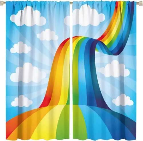 Vista 85 de Cortinas opacas abstractas de arco iris, pintura de color arcoíris con gotas, diseño gráfico creativo con bolsillo para barra, para sala de estar