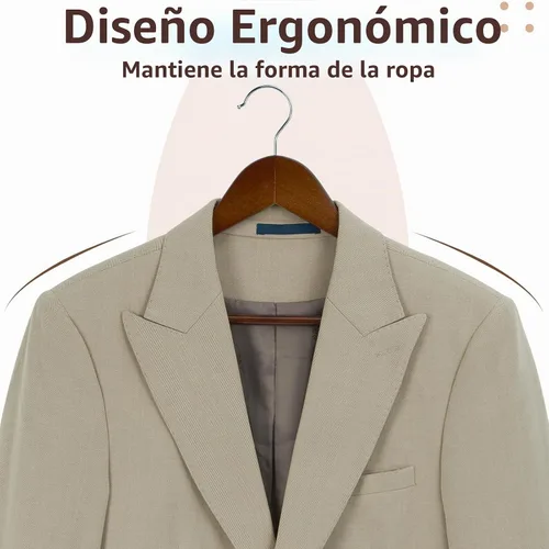 Vista 5 de Perchas de madera, paquete de 20 perchas con acabado extra suave, muescas cortadas con precisión y gancho giratorio cromado, perchas de madera