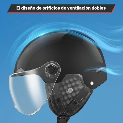 Vista 4 de Casco de motocicleta certificado DOT, estilo alemán, medio casco para bicicleta eléctrica y scooter con gafas parabrisas, casco retro genial