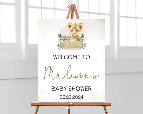 Vista 15 de Cartel de bienvenida de baby shower, cartel de bienvenida editable con texto en inglés "It's a Girl Woodland", letrero de bienvenida de baby shower