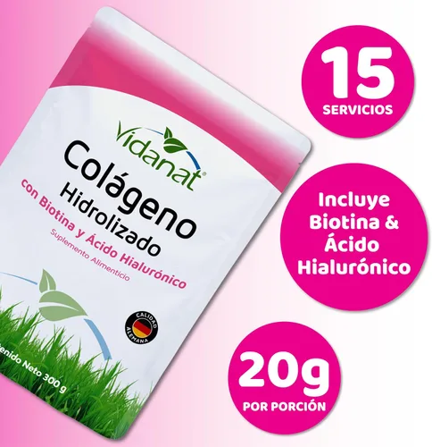 Vista 3 de Vidanat Péptidos de colágeno puro hidrolizado con biotina y ácido hialurónico – Apoya la salud de la piel, el cabello, las uñas y las articulaciones