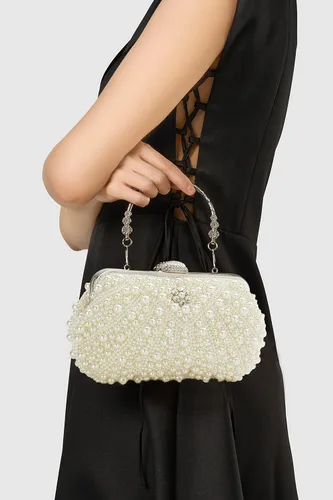 Vista 6 de BABEYOND Bolso de mano con perlas para mujer, bolsa de noche con cuentas, bolsa formal reticulada con bolsa interior para fiesta de boda