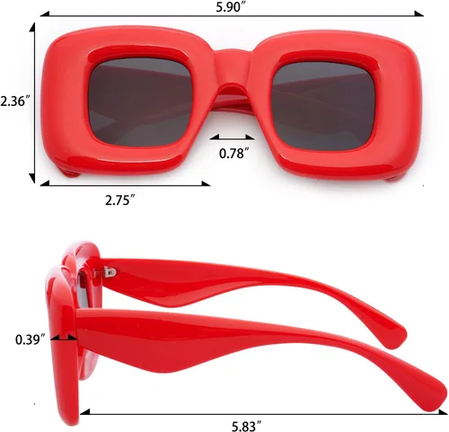 Vista 5 de Haqptul 2 pares de lentes de sol inflados con diseño de ojo de gato, montura gruesa cuadrada, gafas de moda para mujeres y hombres, modernos y2k