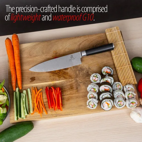 Vista 5 de Deco Chef Cuchillo de chef profesional de acero de Damasco de alto carbono de 8 pulgadas, 67 capas AUS-10, calidad japonesa afilada con mango