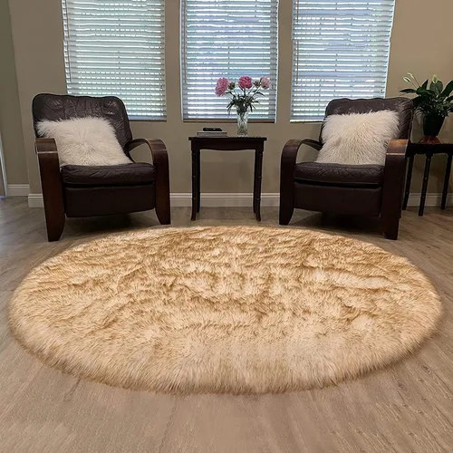 Vista 7 de Alfombra de lujo de piel de oveja sintética Alfombra esponjosa para dormitorio, sala de estar, habitación de los niños, alfombra suave