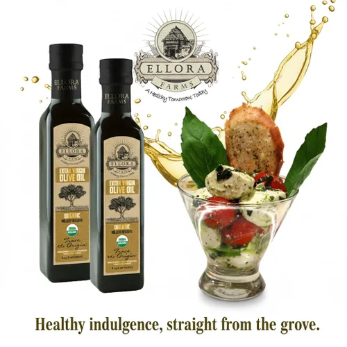 Vista 6 de Ellora Farms, Aceite de oliva virgen extra orgánico, griego rastreable, alto contenido de fenoles prensado en frío, Kosher, botella de vidrio