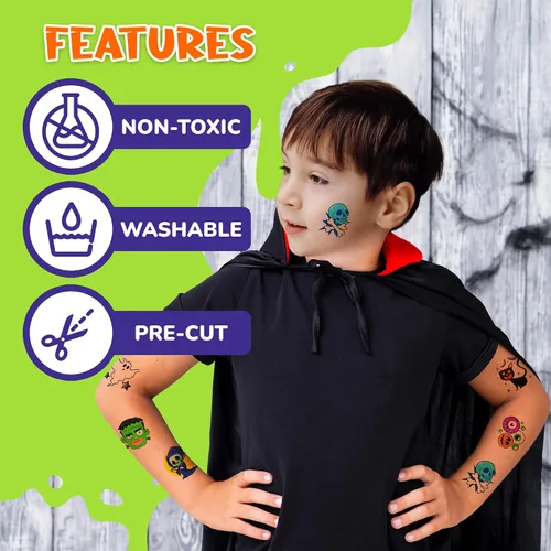 Vista 5 de ArtCreativity Tatuajes temporales individuales de Halloween para niños, paquete de 160 a 2 pulgadas, no tóxicos, para niños y niñas, ideal